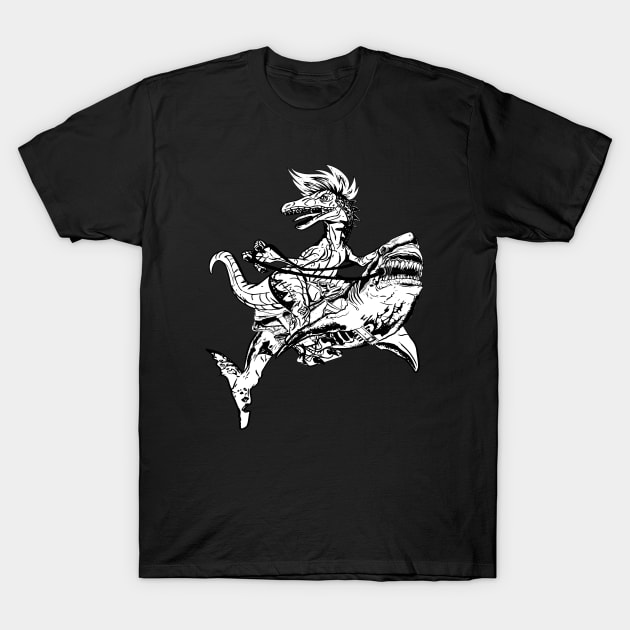 Raptor Riding Shark T-Shirt by MysticMoonVibes